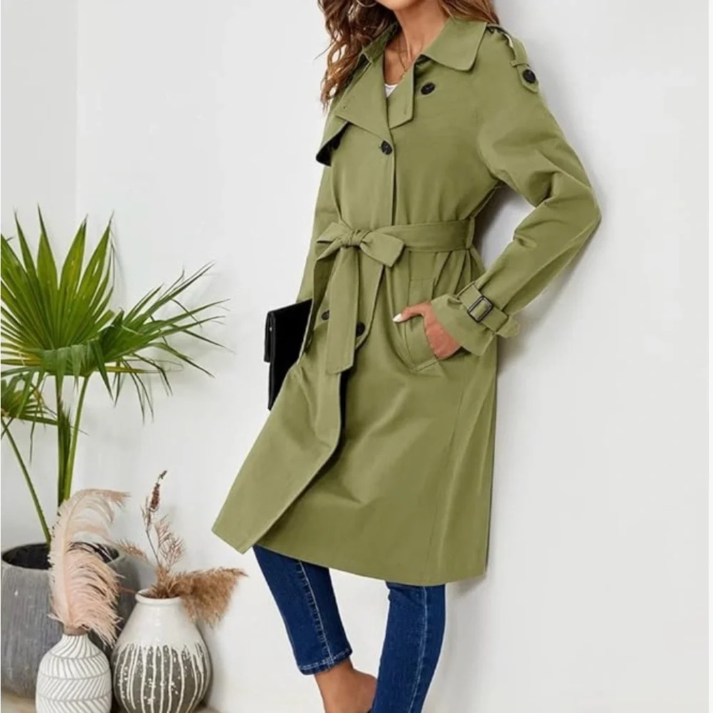 ✨ Olive Women's Khaki Trench Coat ✨ - Picture 4 of 5